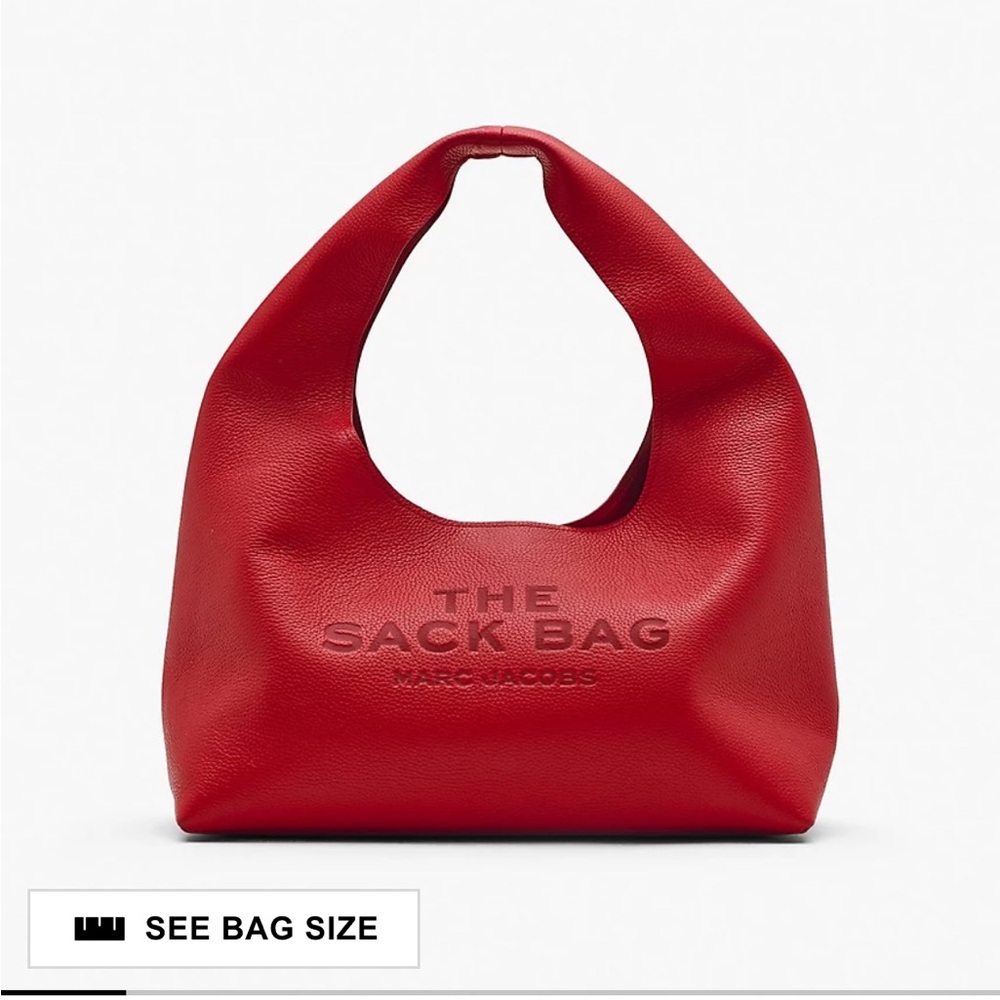 Marc Jacobs Red Hobo Bag with Embossed Text